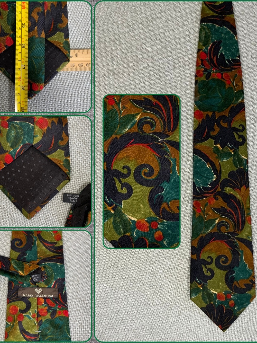 Mario Valentino Silk Tie Baroque Paisley Dark Academia Vintage